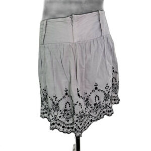 Women’s Light Gray Mini Skirt with Black Embroidered Hem